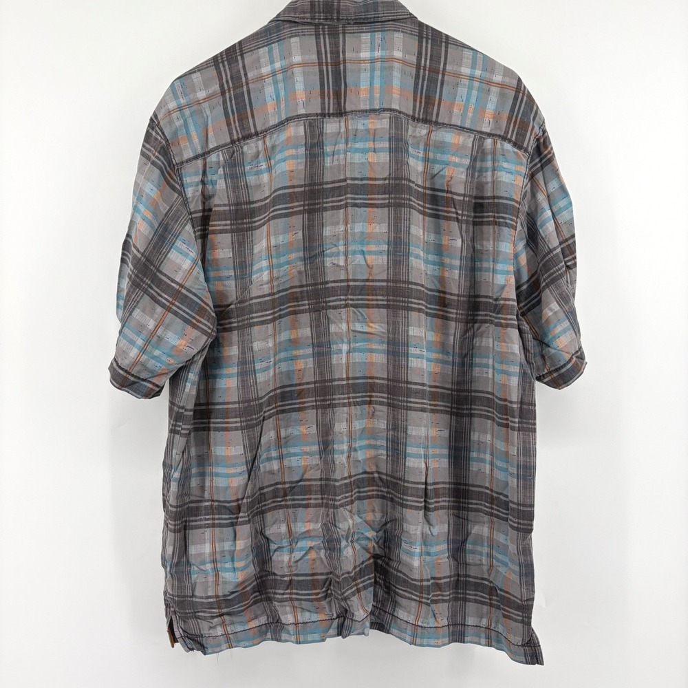 Tommy Bahama Mens Large 100% Silk Plaid Short Sleeve Button Up Shirt Grey Blue - Picture 4 of 8